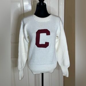 Vtg 40s HANSON BOATNECK SHAKER VARSITY WHITE/MAROON PULLOVER WOOL SWEATER XS‌‍‍‍